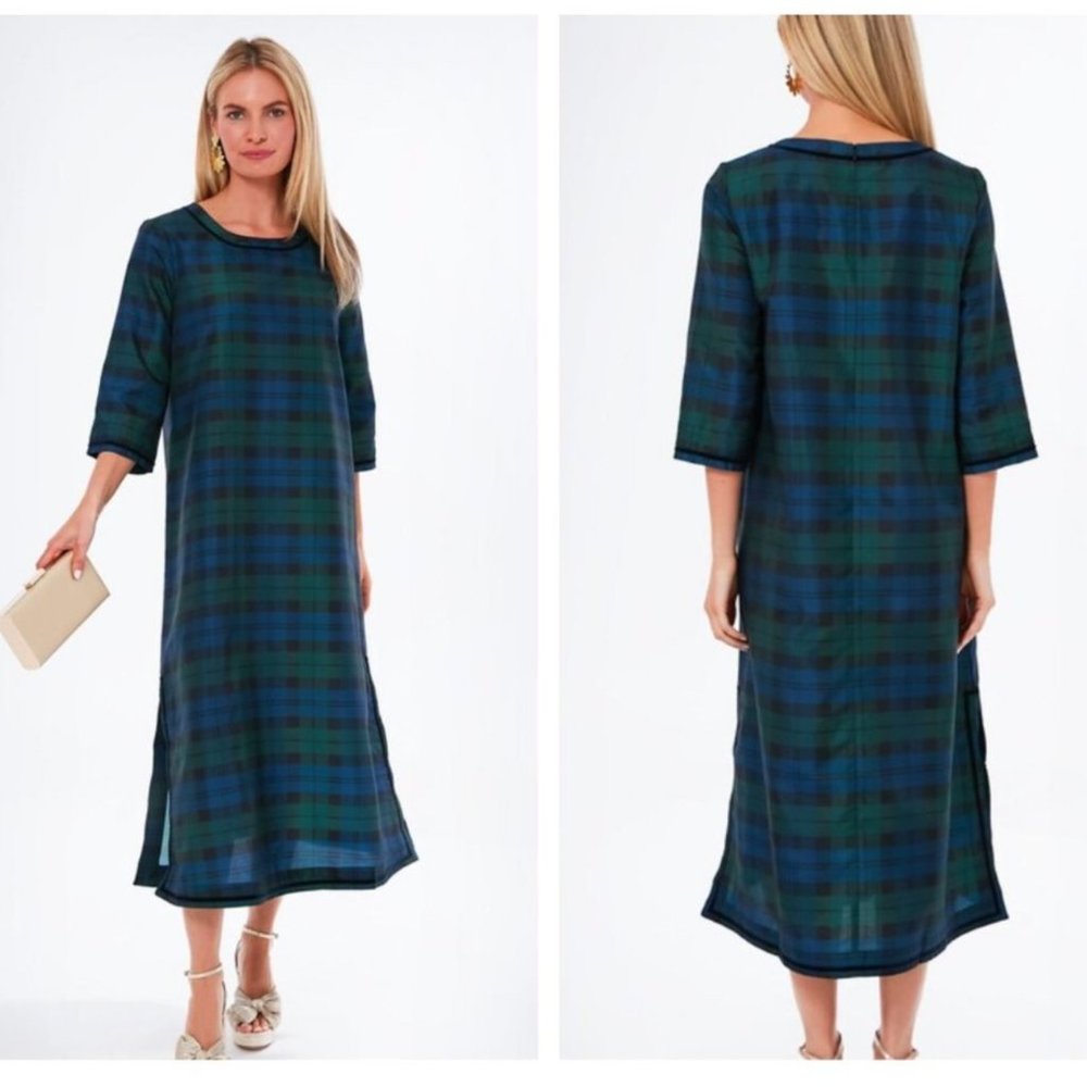 Tuckernuck | NEW Jamie Velvet Trimmed Plaid Blackwatch Midi Dress Size XXL